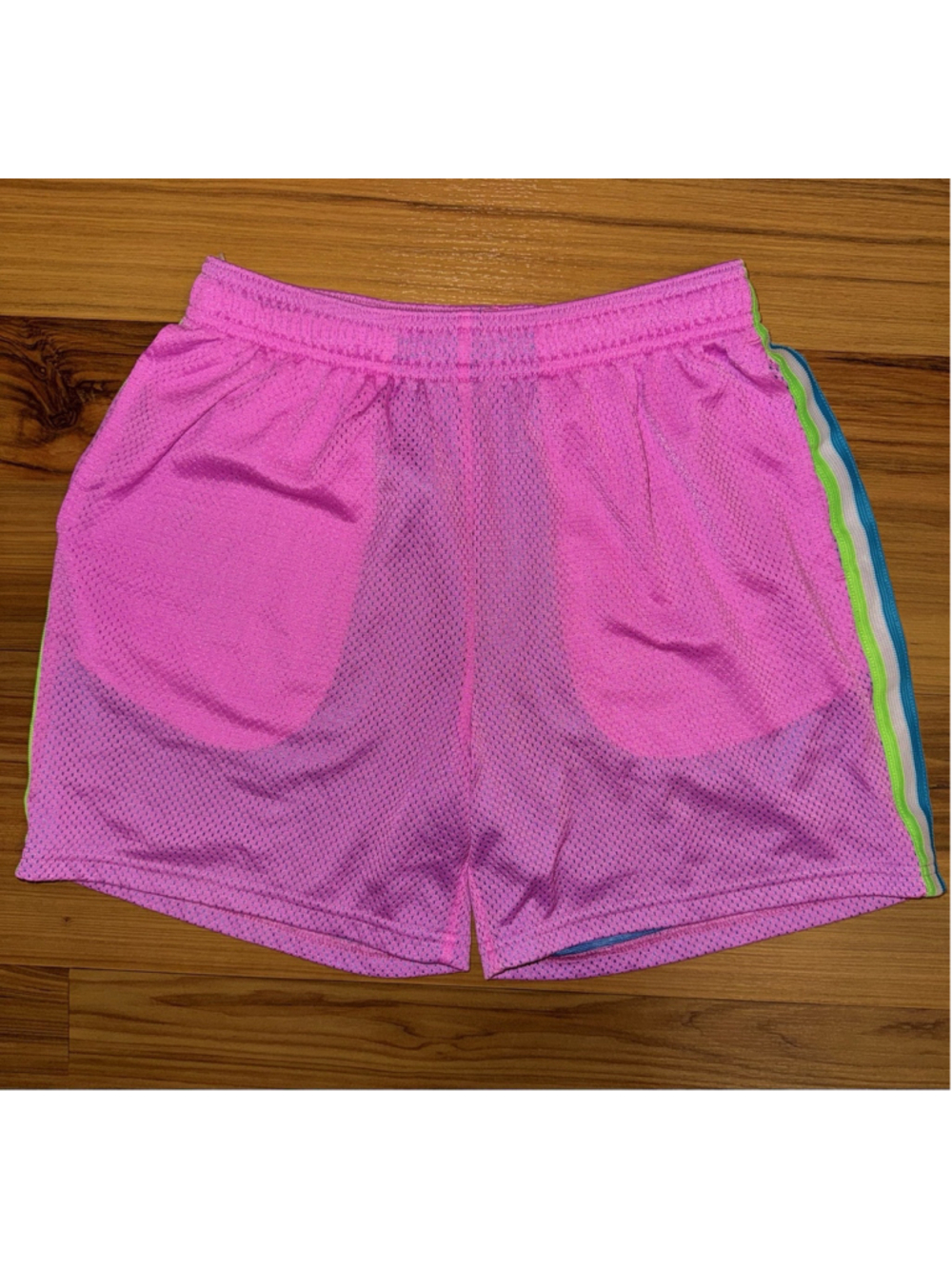 Chubbies Mesh Shorts Pink Neon Stripe Retro 80s Surf Gym Medium Unisex